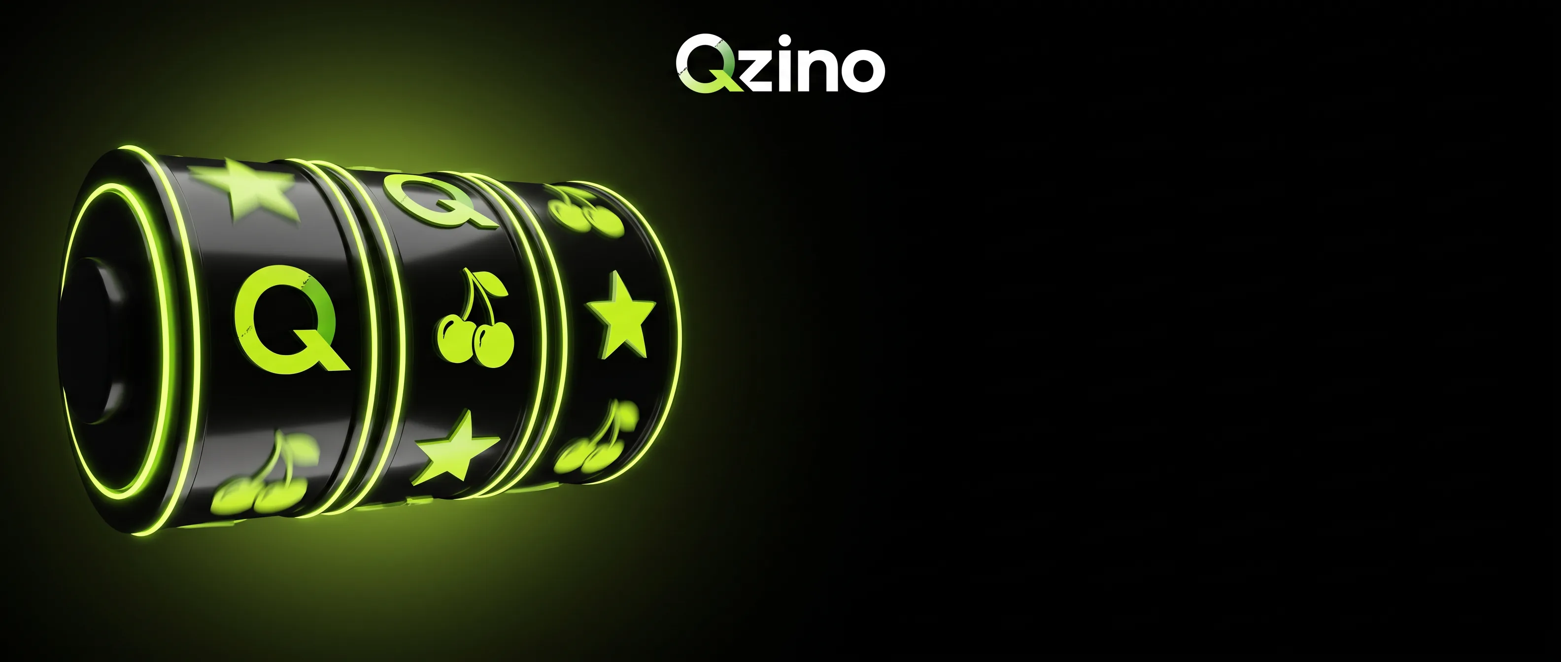 Bębny Qzino Casino z limonkowym podświetleniem na czarnym tle
